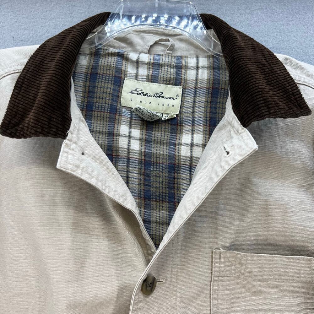Eddie Bauer Jacket Men's XL Beige Canvas Flannel Lining Corduroy Collar VTG - Picture 5 of 12